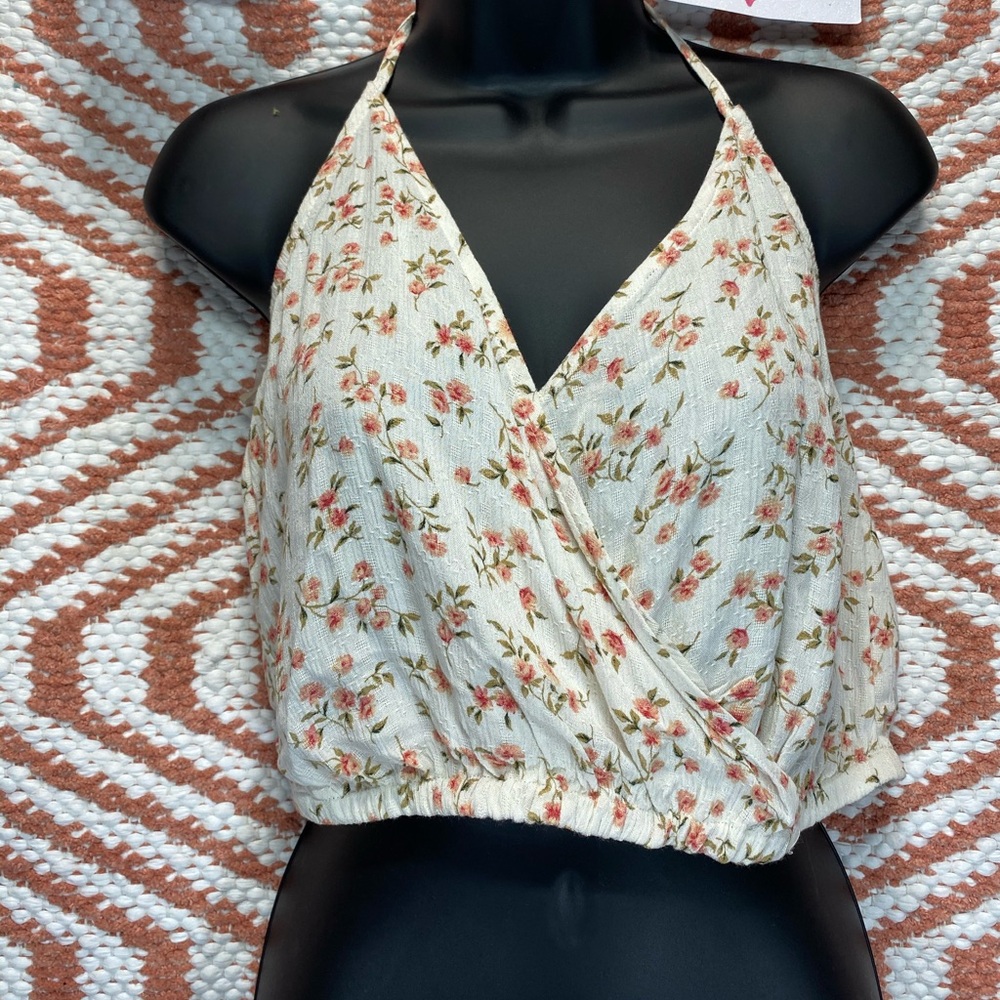 Beige Floral Crop Top